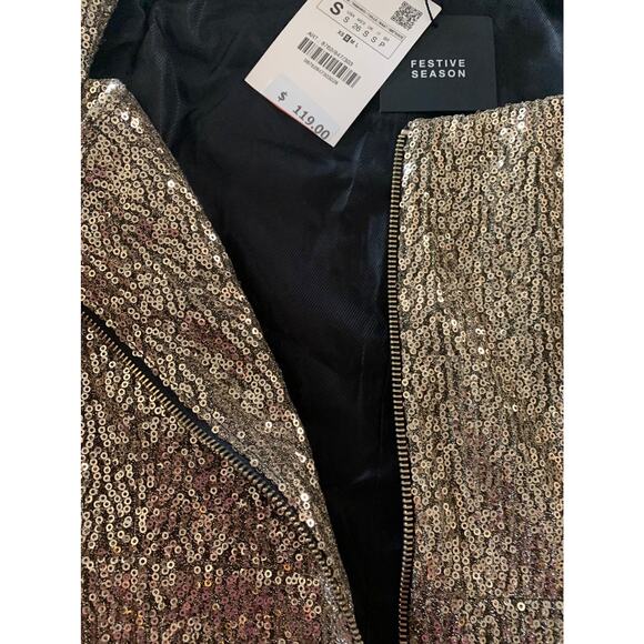 Zara womens small gold sequin mini dress new festive swift puff blogger - Picture 7 of 9
